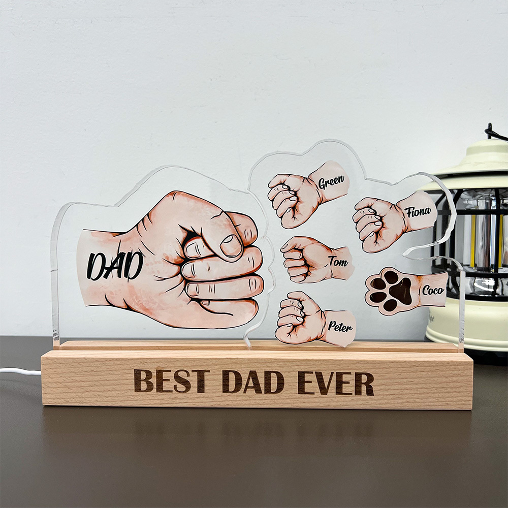 50%OFF ⭐️ Custom 3D 15mm Thick Fist Bump Best Dad Ever Lamp&Decor