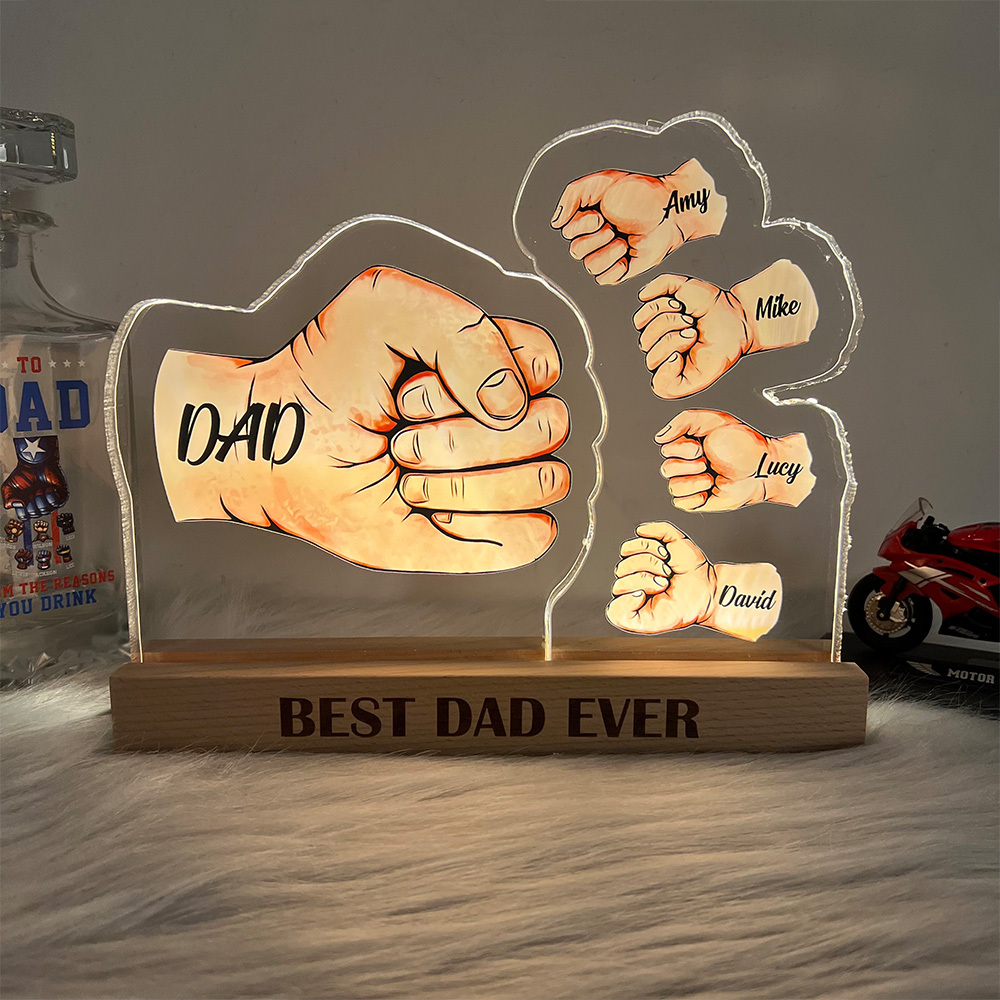 50%OFF ⭐️ Custom 3D 15mm Thick Fist Bump Best Dad Ever Lamp&Decor