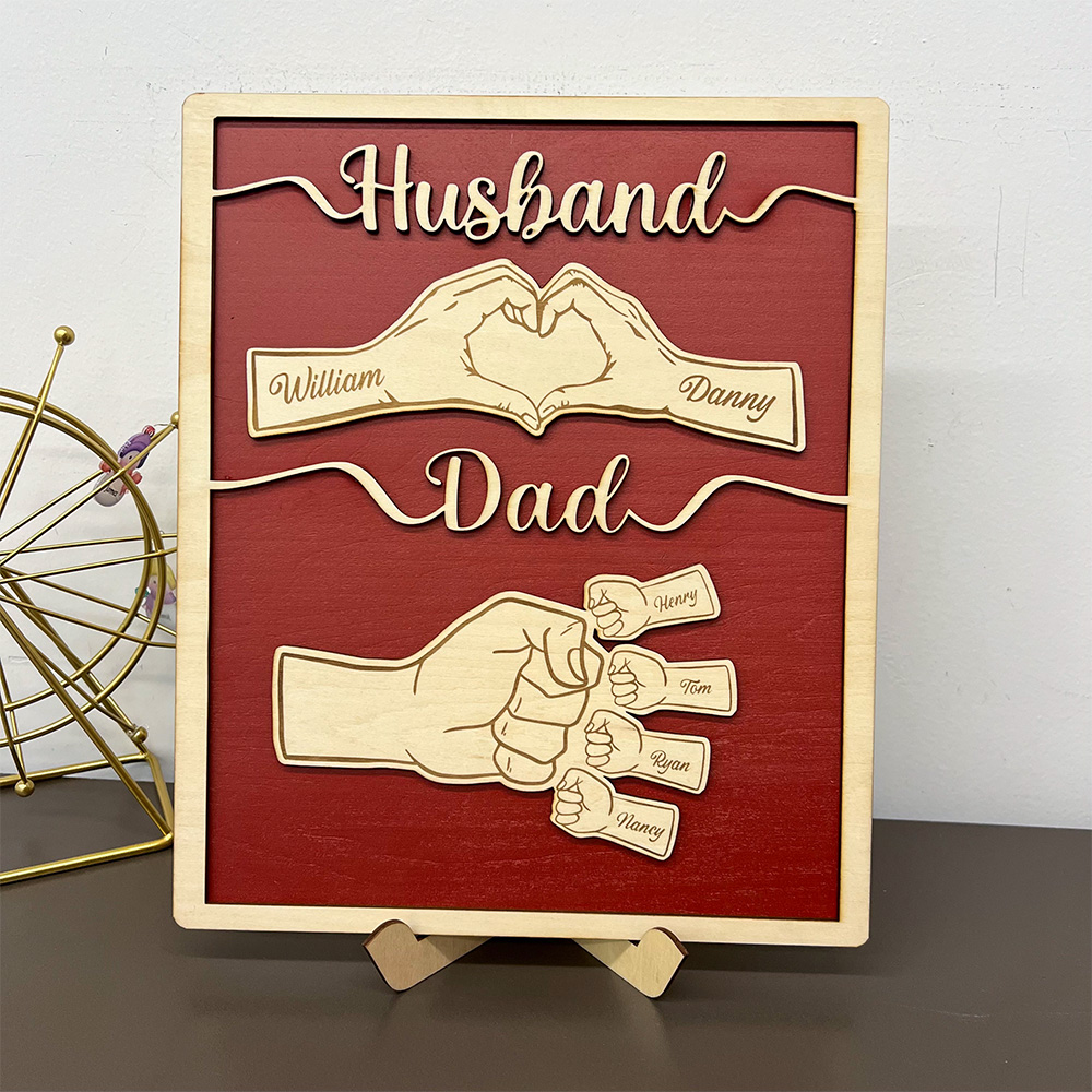 50%OFF⭐️Custom Fist Bump Dad Wooden Plaque Gift, Husband Wood Sign