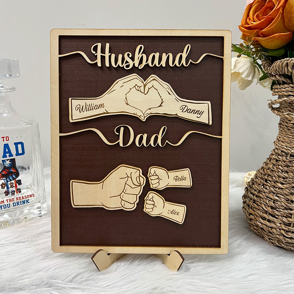 50%OFF⭐️Custom Fist Bump Dad Wooden Plaque Gift, Husband Wood Sign