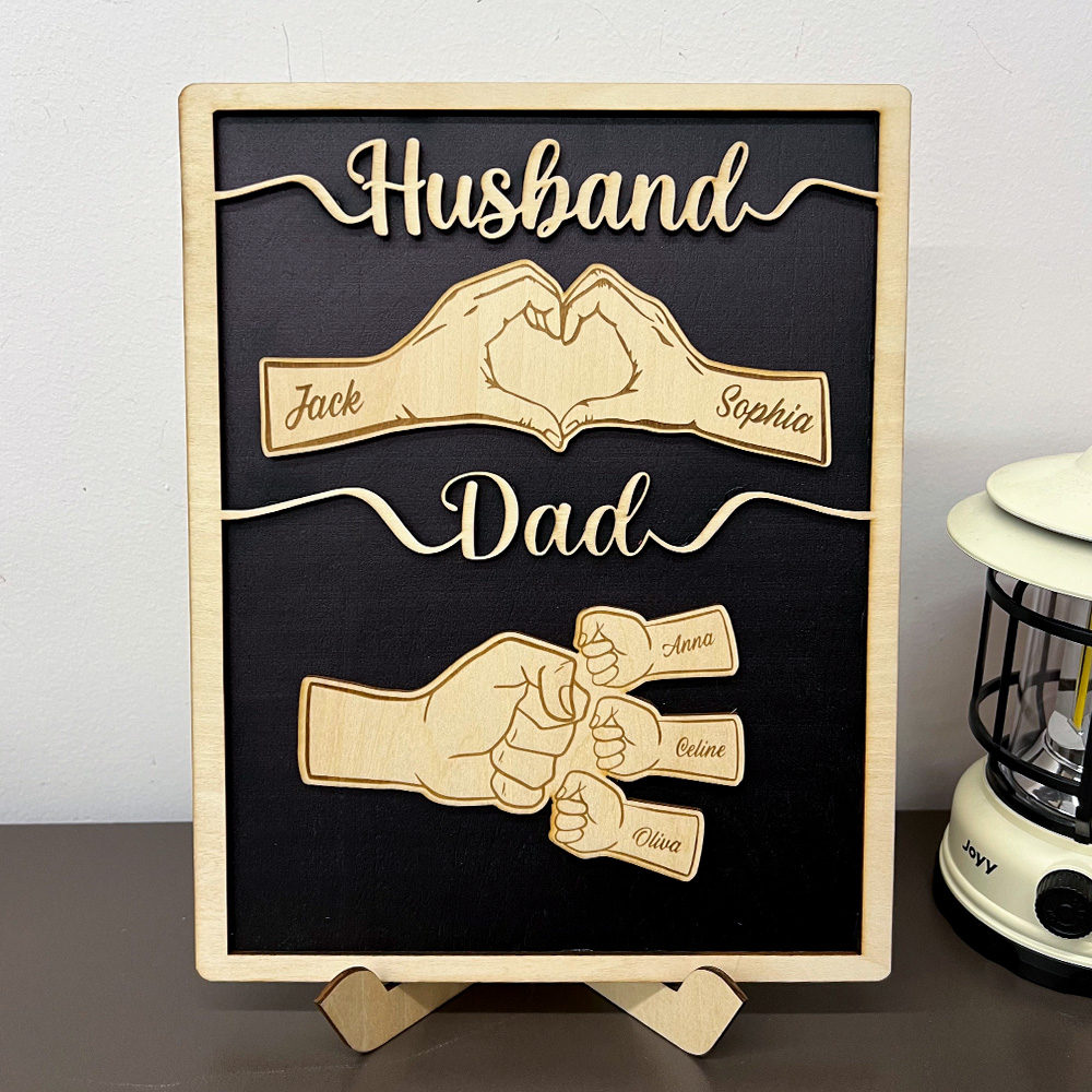 50%OFF⭐️Custom Fist Bump Dad Wooden Plaque Gift, Husband Wood Sign