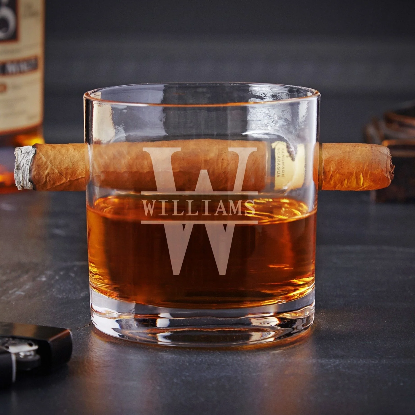 Custom Your Name Round Cigar Glass for Whiskey