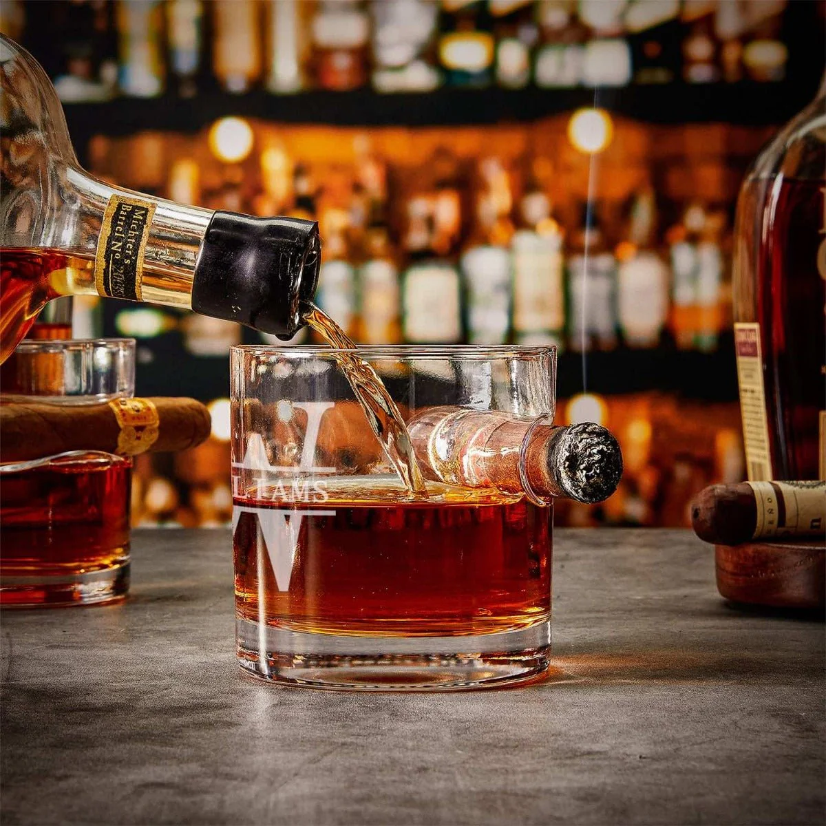 Custom Your Name Round Cigar Glass for Whiskey