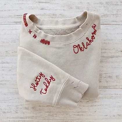 VINTAGE CUSTOM CREW-Custom Embroidered Hand Distressed Crew Neck Sweatshirt 