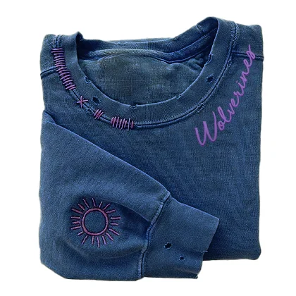 VINTAGE CUSTOM CREW-Custom Embroidered Hand Distressed Crew Neck Sweatshirt 