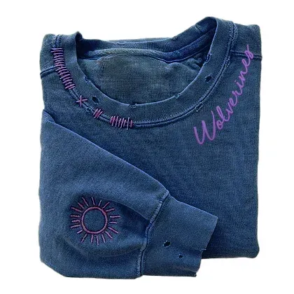 VINTAGE CUSTOM CREW-Custom Embroidered Hand Distressed Crew Neck Sweatshirt 