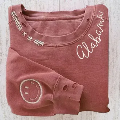 VINTAGE CUSTOM CREW-Custom Embroidered Hand Distressed Crew Neck Sweatshirt 