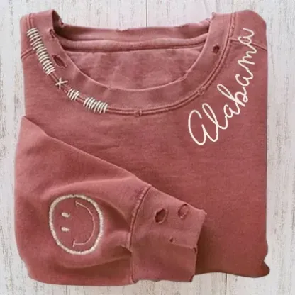 VINTAGE CUSTOM CREW-Custom Embroidered Hand Distressed Crew Neck Sweatshirt 