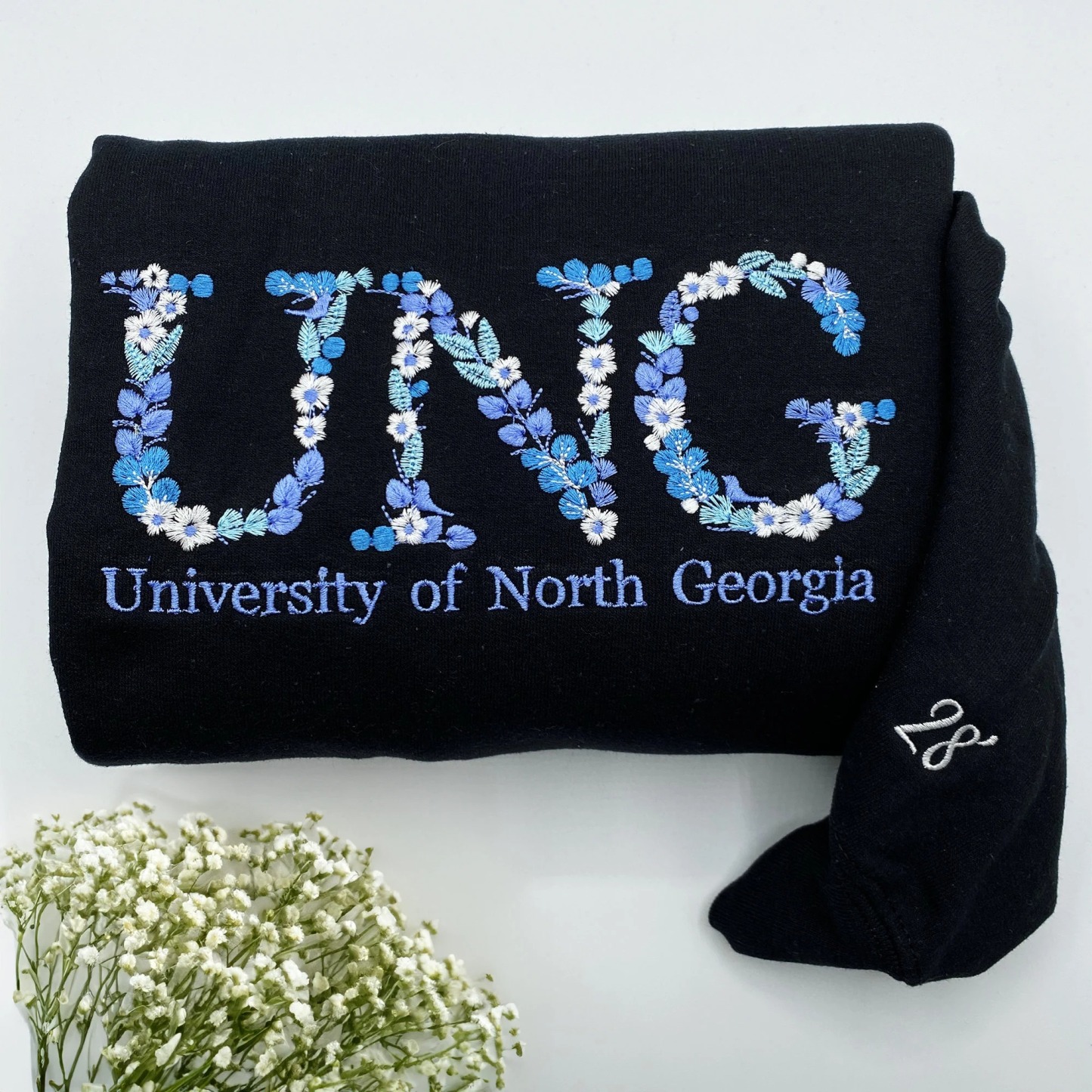 Custom College Floral Embroidered Sweatshirt, Floral Letter T-Shirt, Flower College Shirt, High School Shirt, Graduation Gift, Sorority