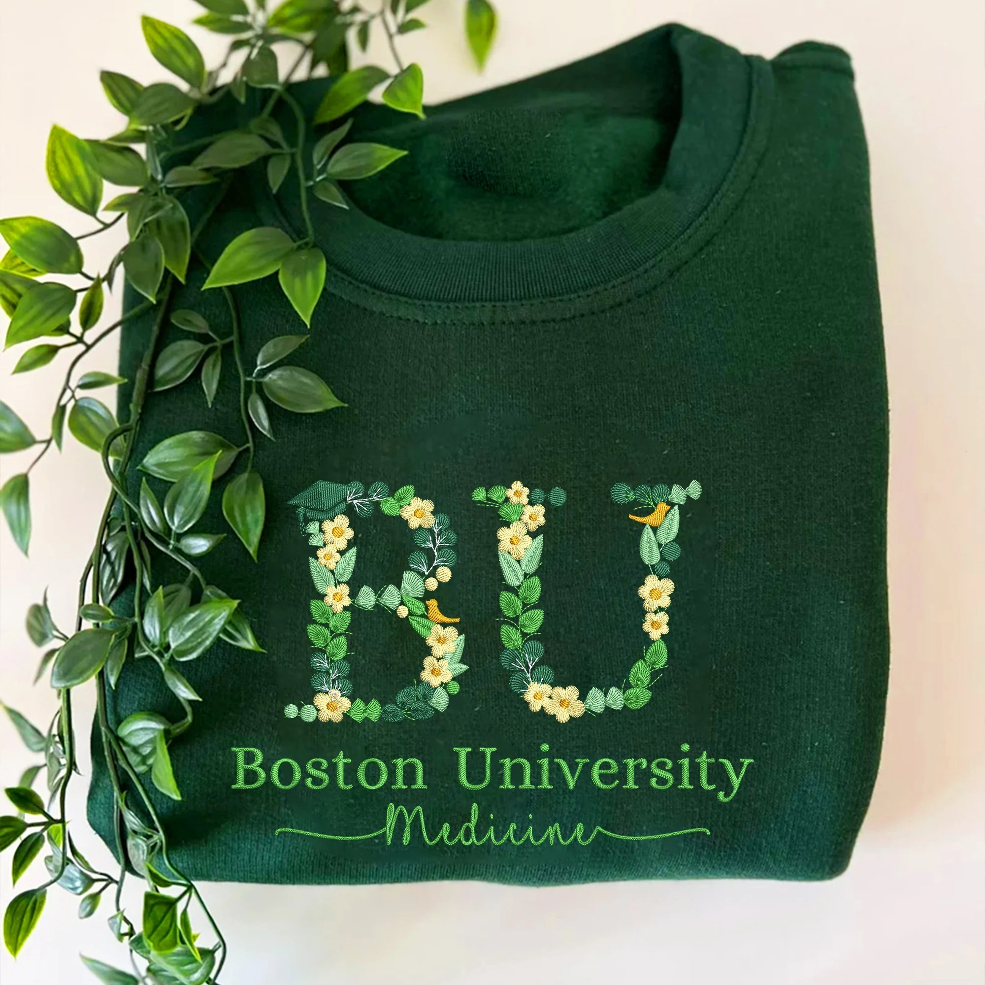 Custom College Floral Embroidered Sweatshirt, Floral Letter T-Shirt, Flower College Shirt, High School Shirt, Graduation Gift, Sorority