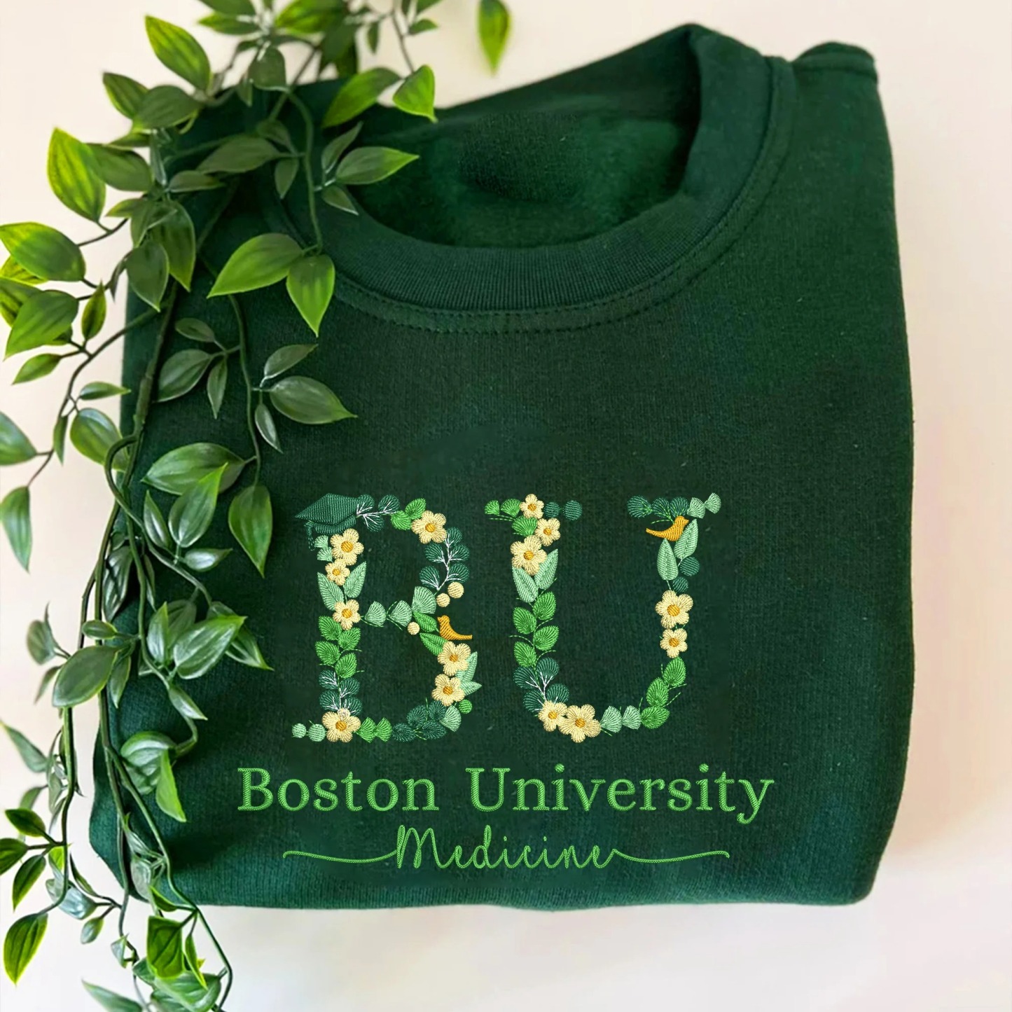 Custom College Floral Embroidered Sweatshirt, Floral Letter T-Shirt, Flower College Shirt, High School Shirt, Graduation Gift, Sorority