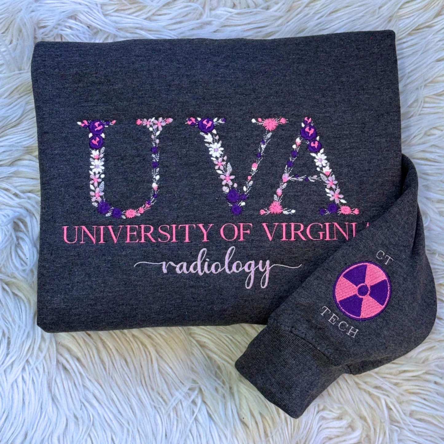 Custom College Floral Embroidered Sweatshirt, Floral Letter T-Shirt, Flower College Shirt, High School Shirt, Graduation Gift, Sorority