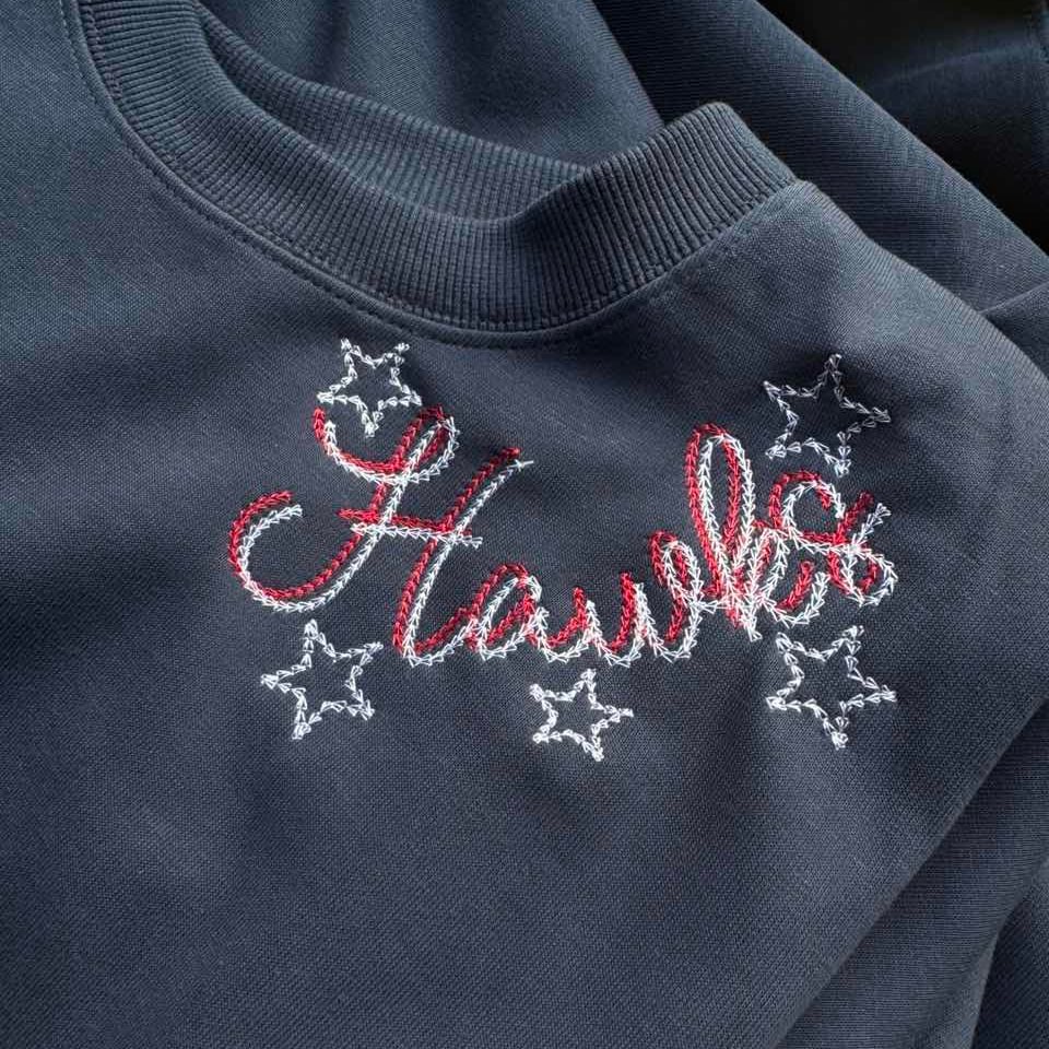 Custom Monogrammed Sweatshirt Double Chain Font with Stars