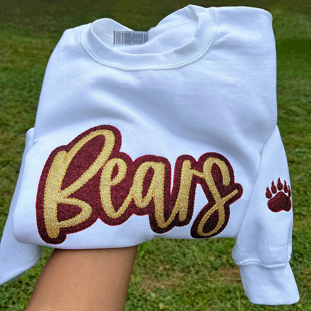 Custom School/Mascot Double Layer Glitter Applique Embroidered Sweatshirt