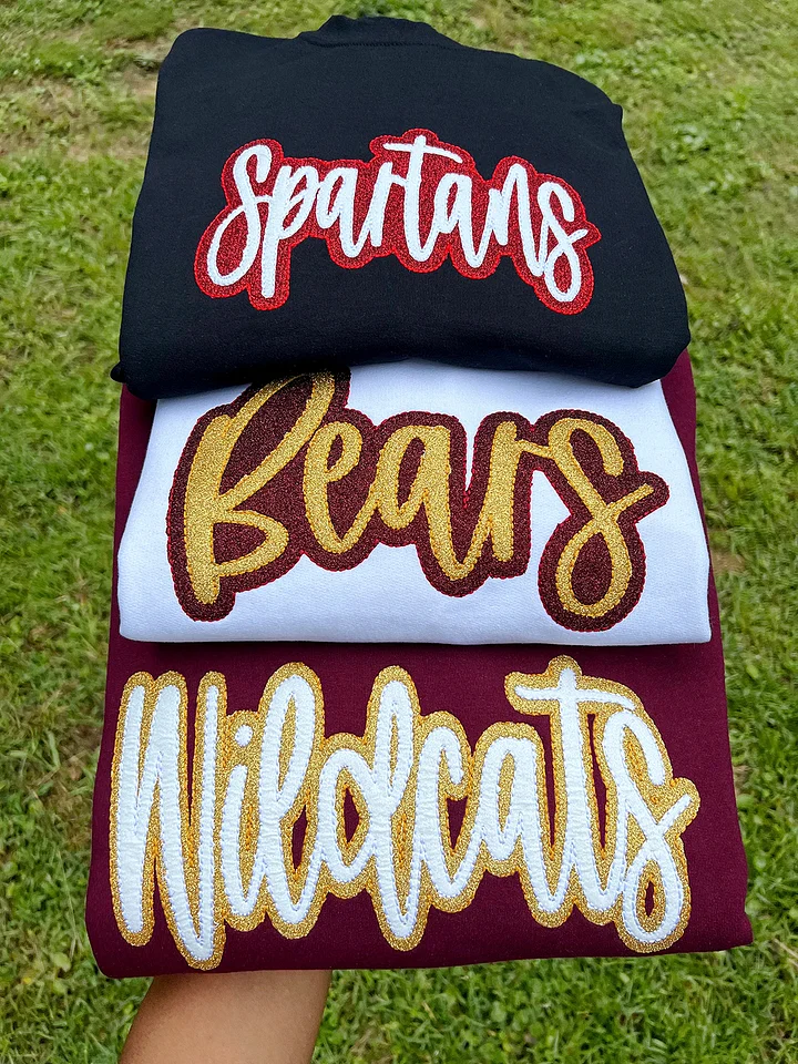 Custom School/Mascot Double Layer Glitter Applique Embroidered Sweatshirt