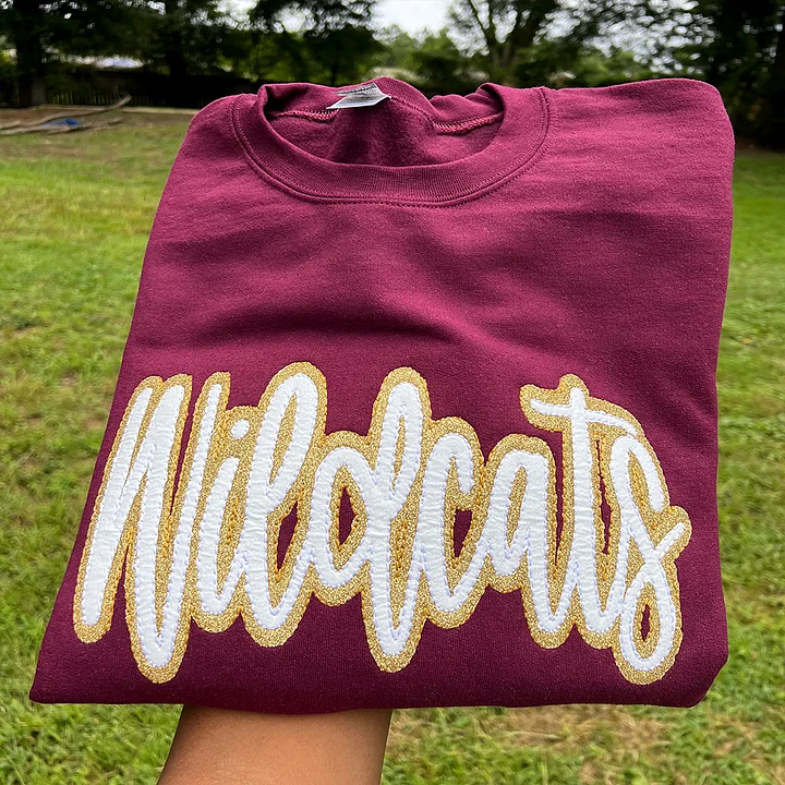 Custom School/Mascot Double Layer Glitter Applique Embroidered Sweatshirt