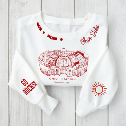 Ohio Stadium - Ohio State Buckeyes football Unisex Distressed Monogram Collar Sleeve Embroidery Chain Stitch Sweatshirt