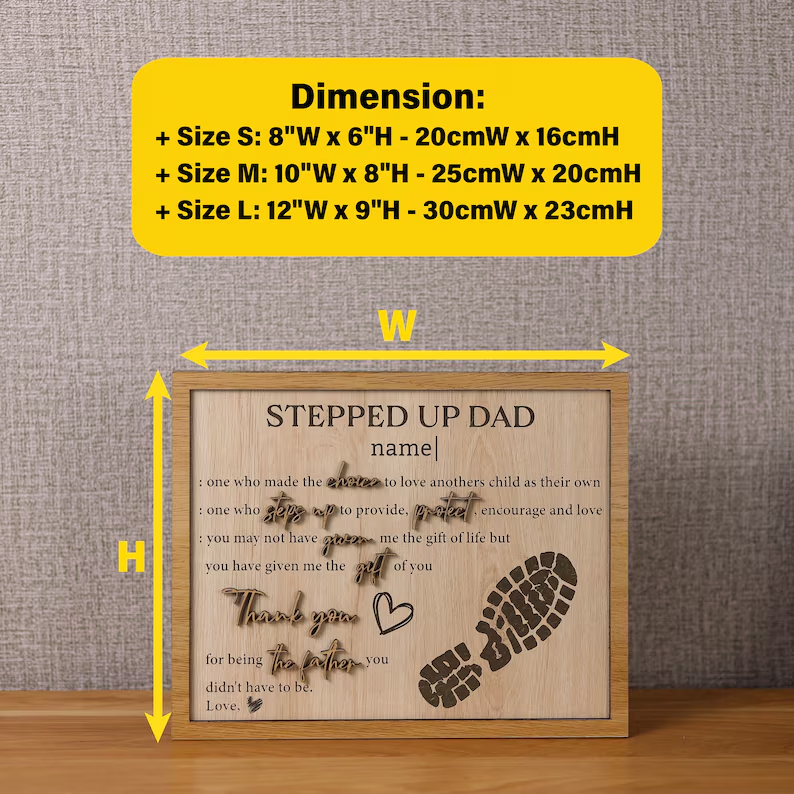 Customized Stepped Up Dad 3D Wood Sign Fathers Day Step-Dad Gift