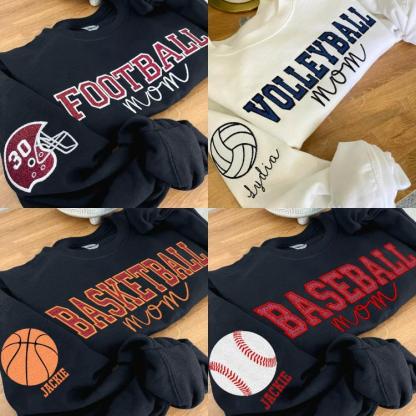 Personalized Glitter Embroidered Football/Volleyball/Baseball/Basketball Mom Sweatshirt