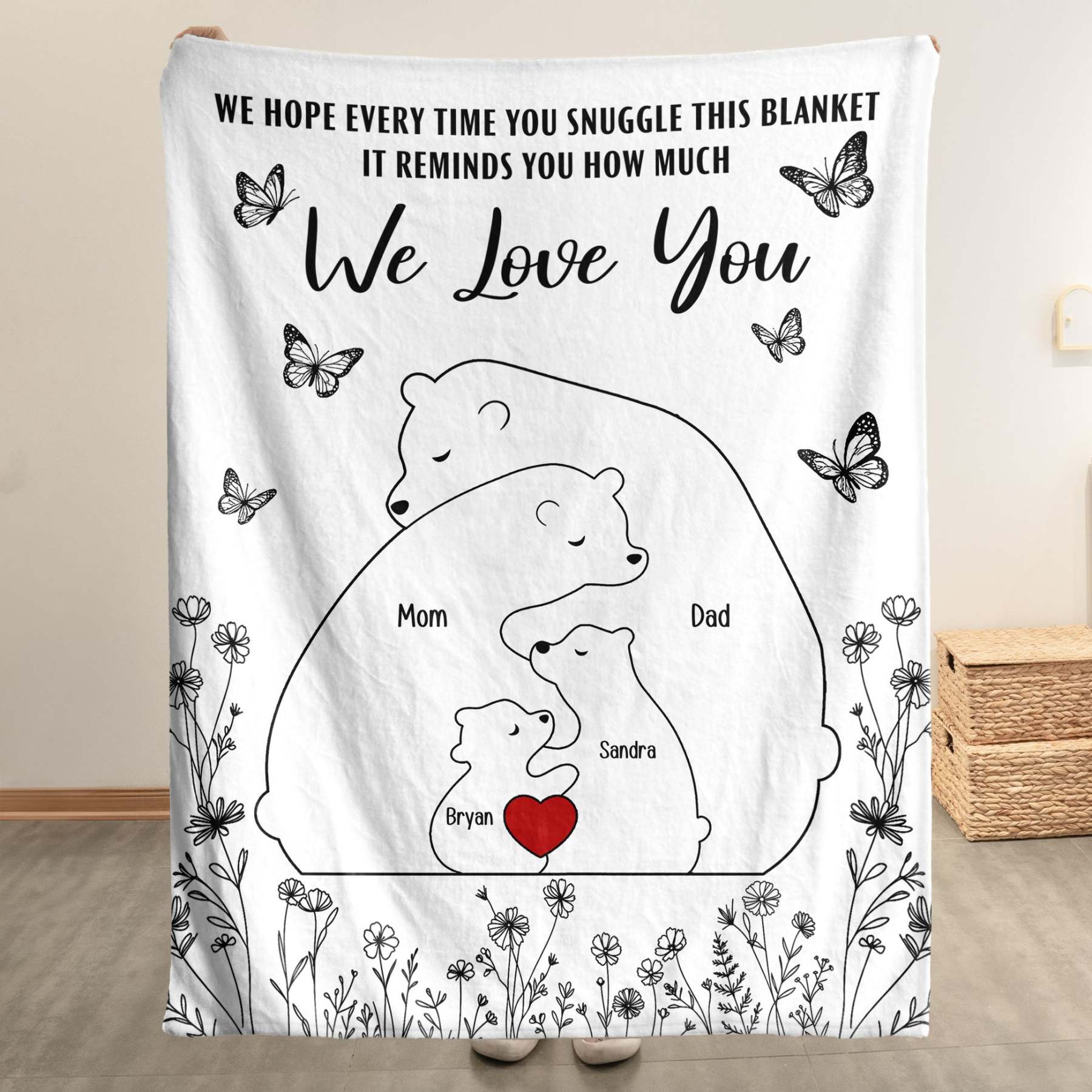 Personalized Blanket-Hugging Bear Family Blanket Reminding You How Much We Love You