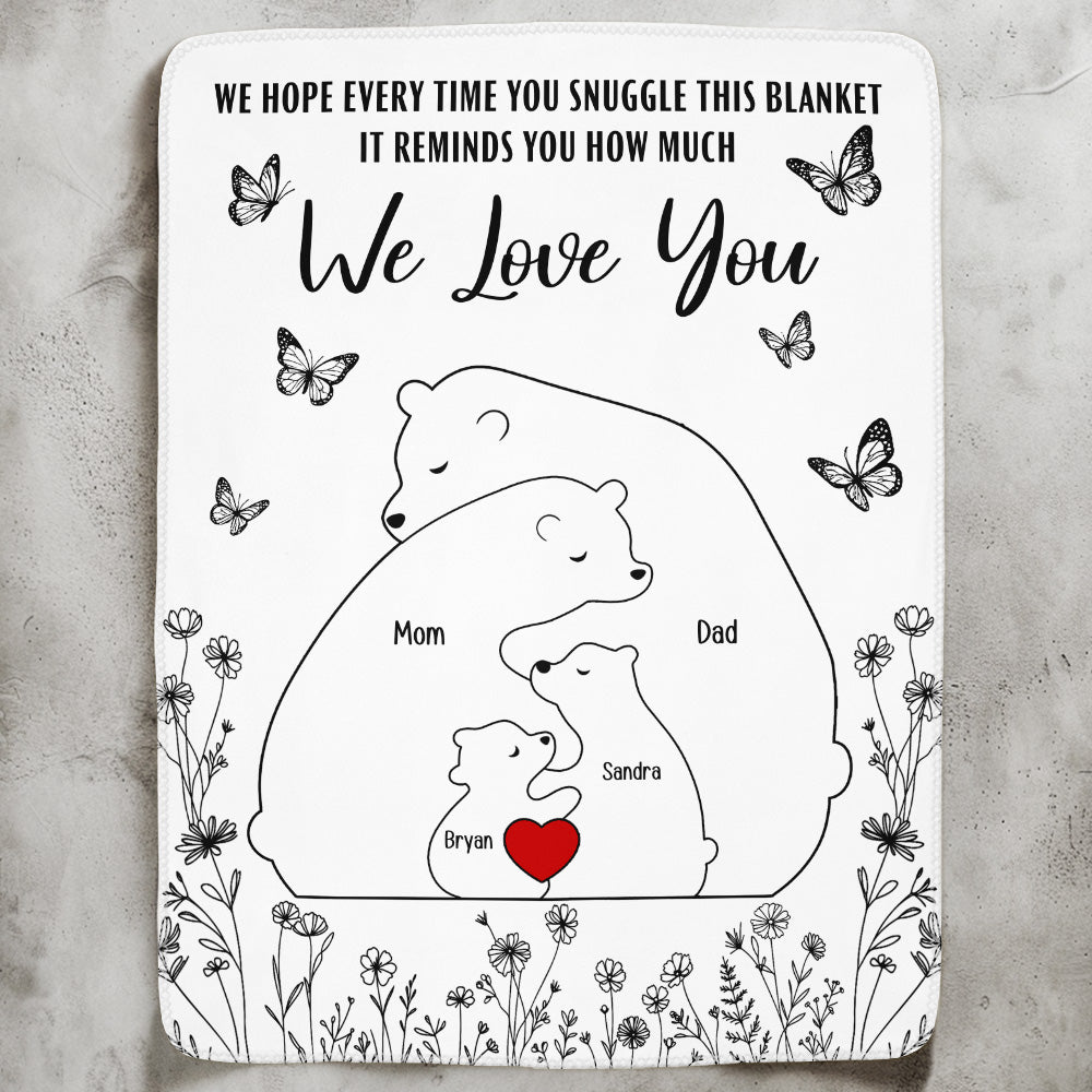 Personalized Blanket-Hugging Bear Family Blanket Reminding You How Much We Love You