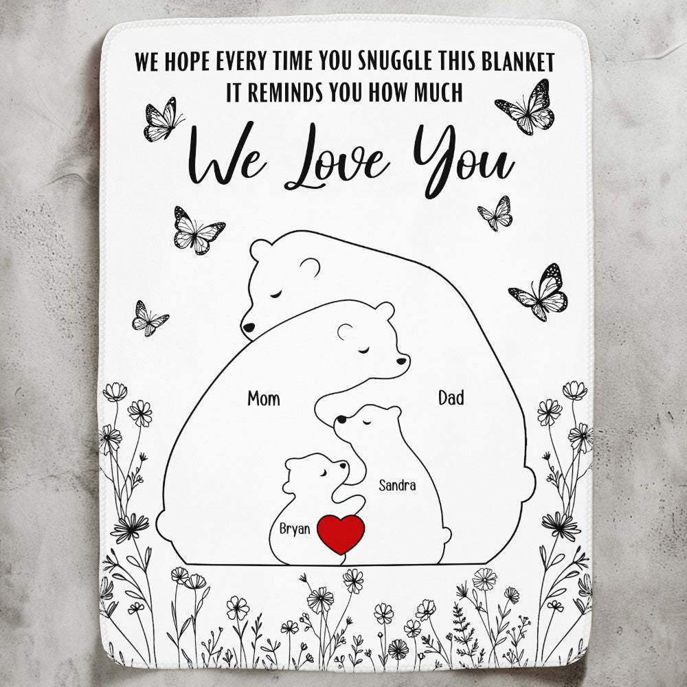 Personalized Blanket-Hugging Bear Family Blanket Reminding You How Much We Love You
