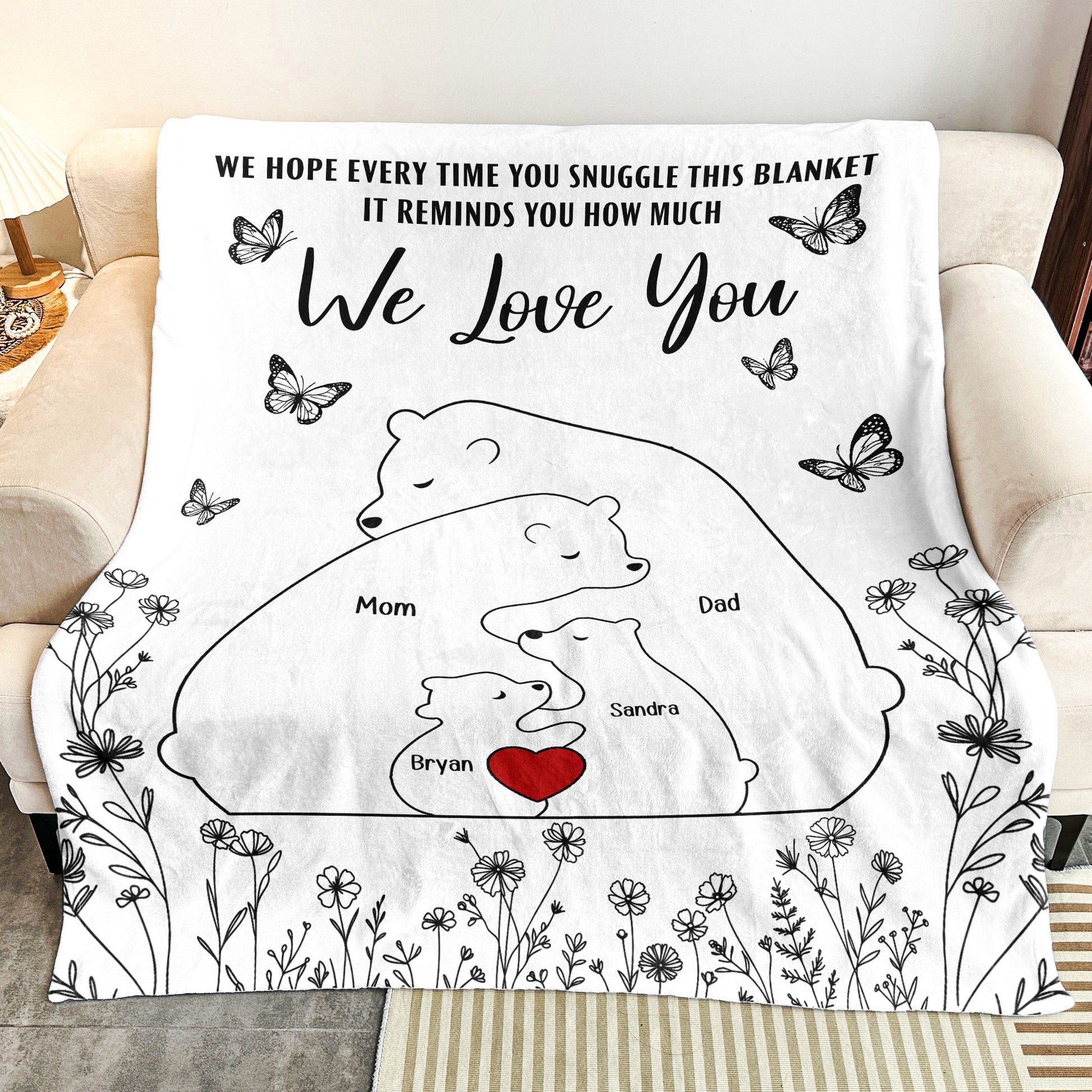 Personalized Blanket-Hugging Bear Family Blanket Reminding You How Much We Love You