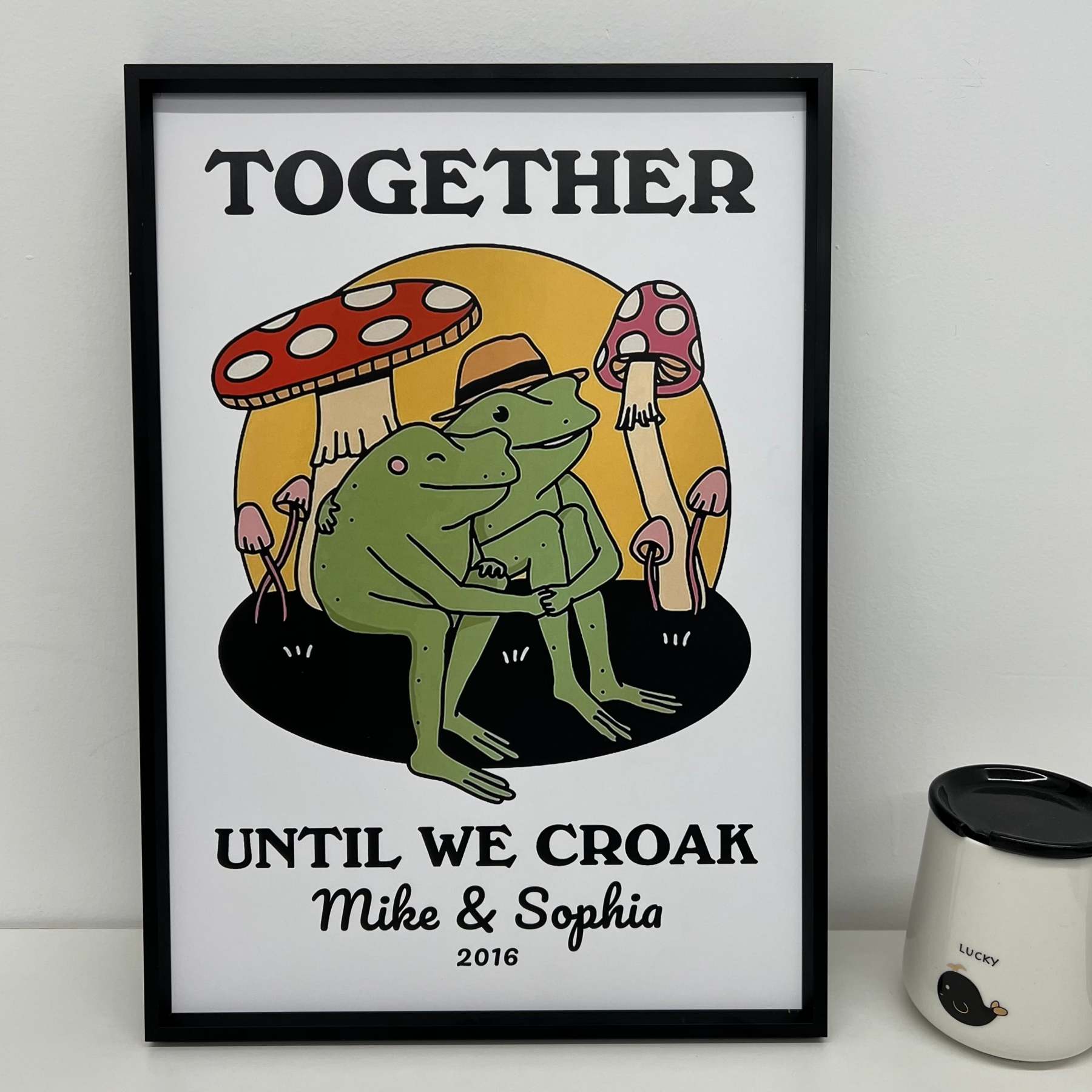 50%OFF⭐️Personalized Frog Couple Print, Custom Frog Illustration Frame Art