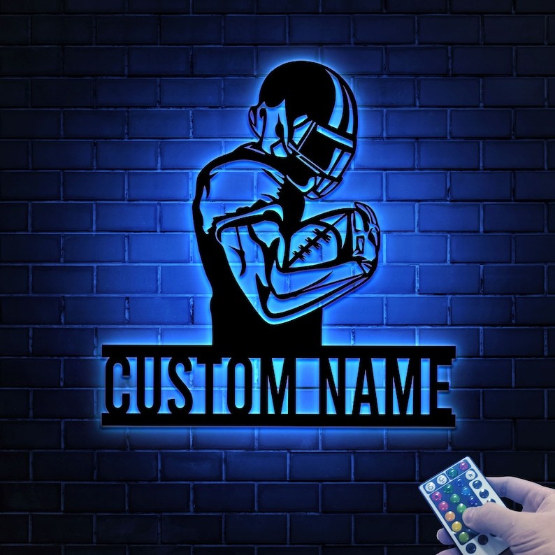 Custom American Football Metal Sign with LED Light