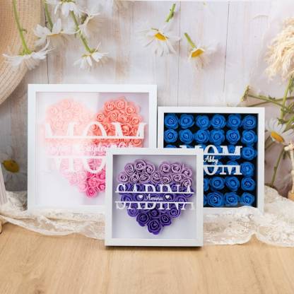 Personalized Mom Flower Shadow Box, Mother's Day Gift, Mom's Rose Frame Box, Flower Gift Box for Mom Grandma Nana, Birthday Gifts for Mom-Creatgifts