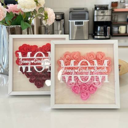 Customized Flower Shadow Box - Mother's Day Gift for Grandma, Mom, Nana, Mimi with Personalized Kids Names-Creatgifts