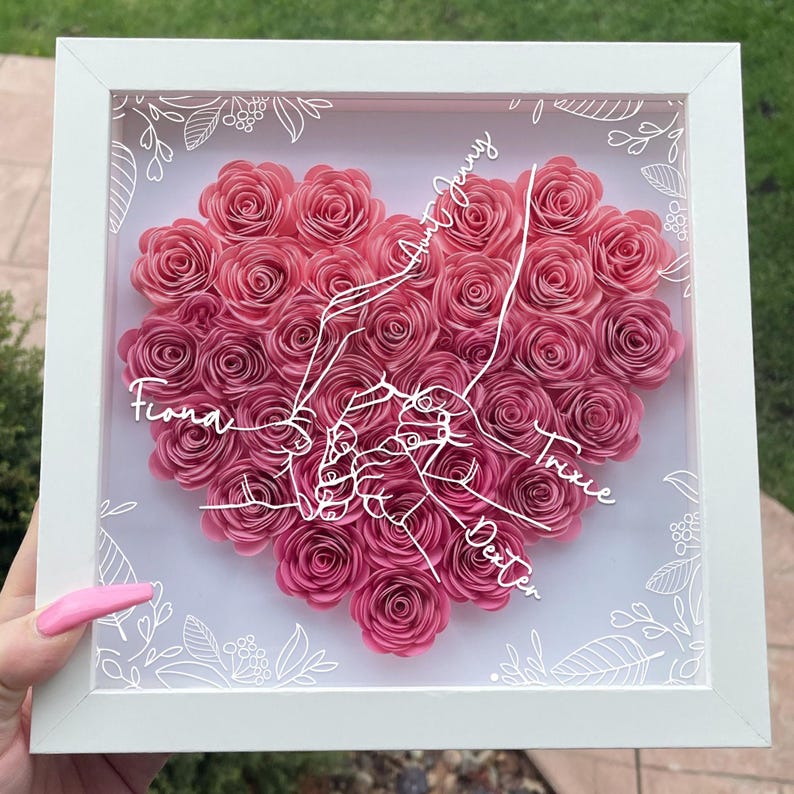 Custom Grandma & Grandkids Names Flower Shadow Box, Personalized Mom And Kids Shadow Box, Mother's Day For Mom/ Grandma, Gift From Grandkids-Creatgifts