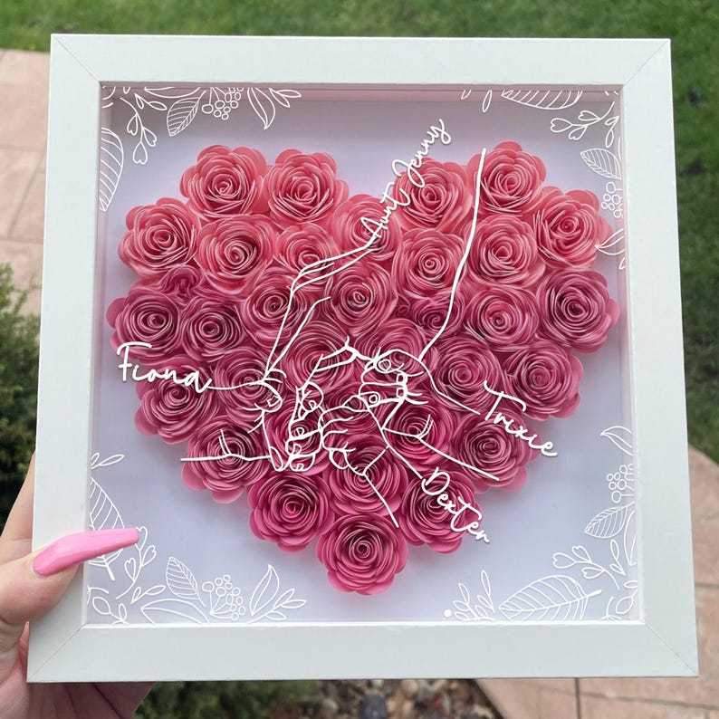 Custom Grandma & Grandkids Names Flower Shadow Box, Personalized Mom And Kids Shadow Box, Mother's Day For Mom/ Grandma, Gift From Grandkids-Creatgifts