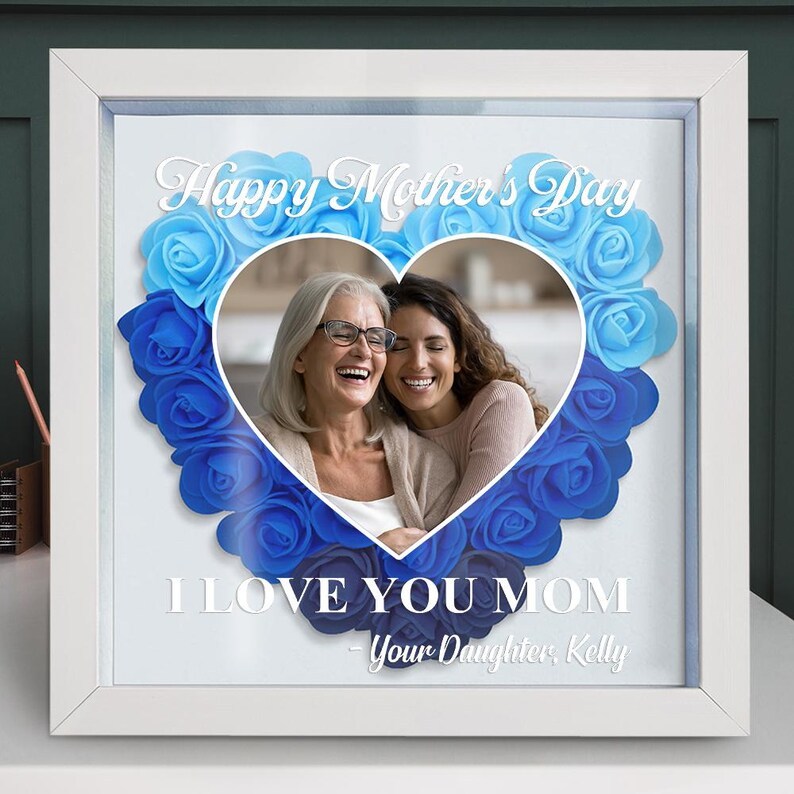 Personalized Flower Heart Shadow Box For Mom, Flower Shadow Box Mothers Day, Mothers Day Gifts For Grandma, Birthday Gift, Custom Photo Frame-Creatgifts