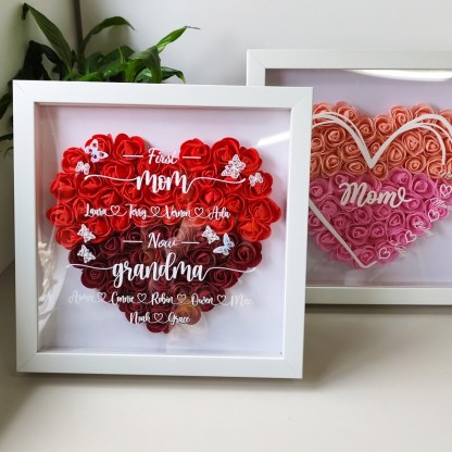 First Mom Now Grandma Flower Shadow Box, Personalized Name Sign, Mother's Day Gift, Heart Shadow Box, Mom's Gift, Grandma's Gift-Creatgifts