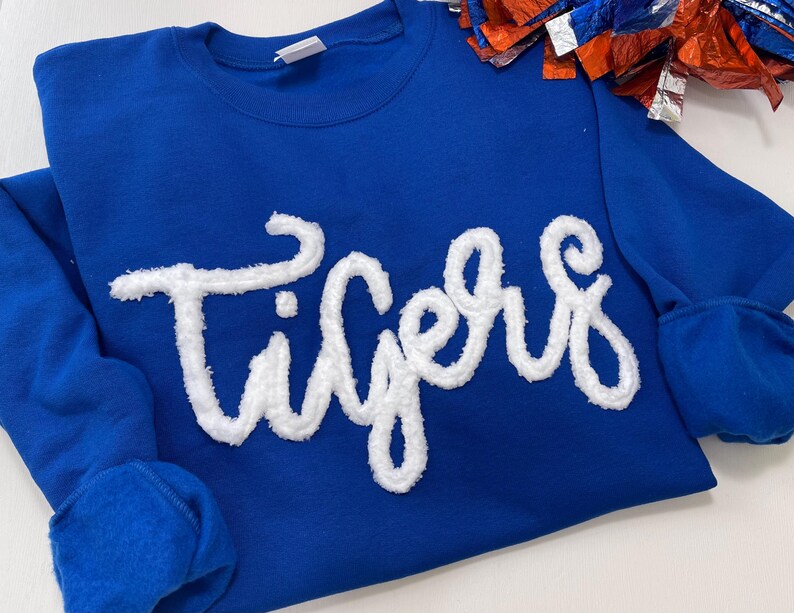 Team Sport Sweatshirt, Yarn embroidered sweatshirt, spirit shirt, Tigers Sweatshirt, 3D embroidery, Mascot Team Top