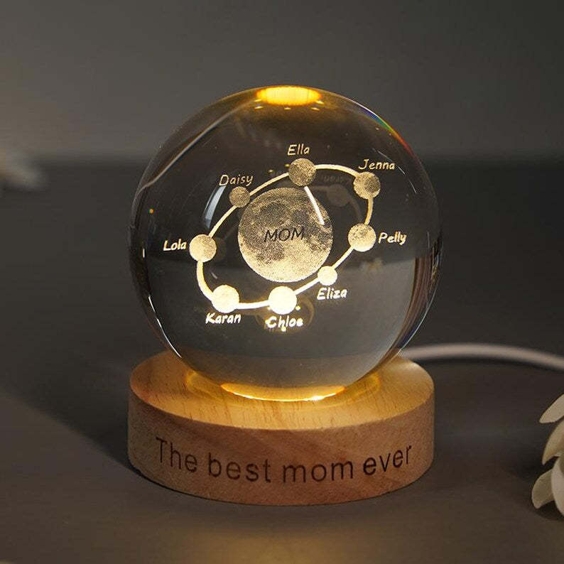 Custom Moon Phase Crystal Ball Lamp With Name Engraved, Mother's Day Night Lamp