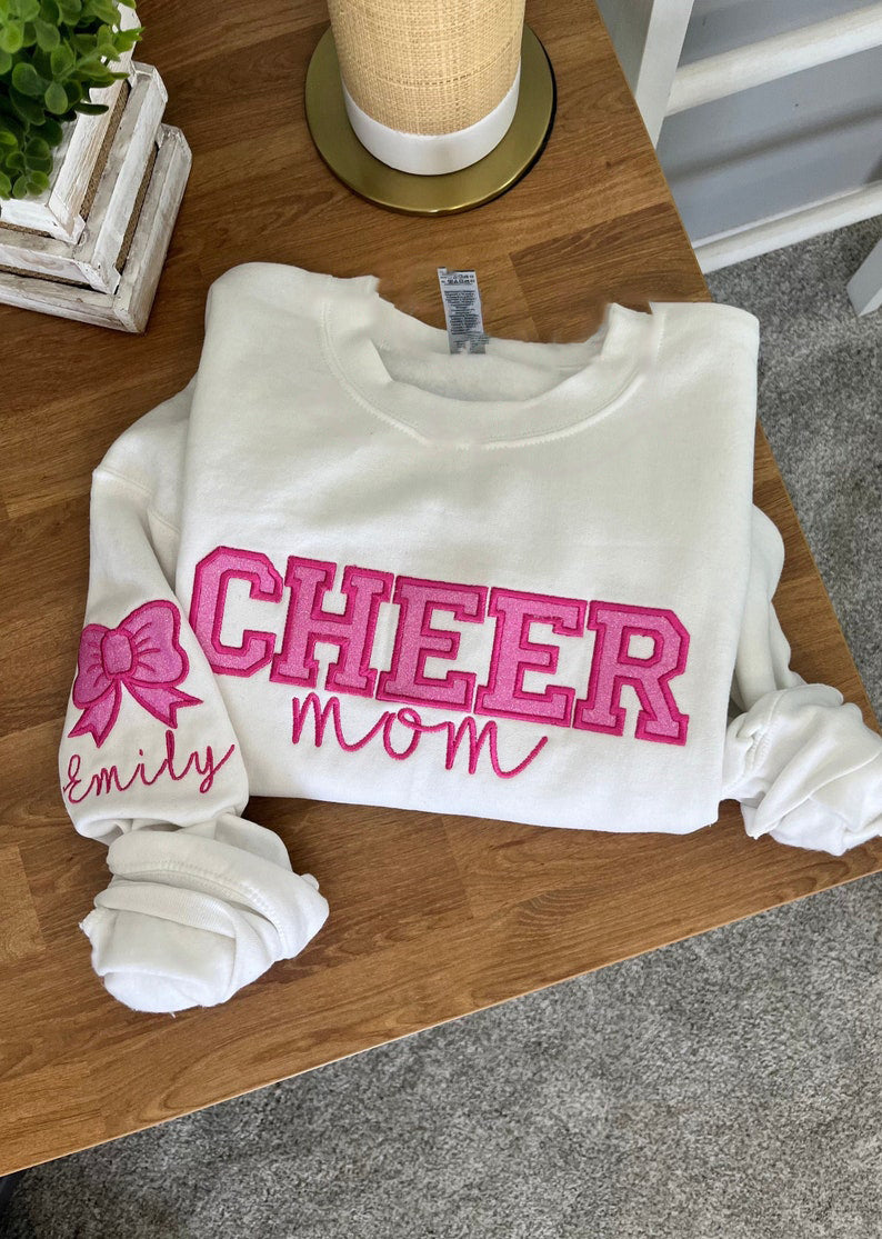 Personalized Embroidered Cheer Mom Glitter Sweatshirt-Creatgifts