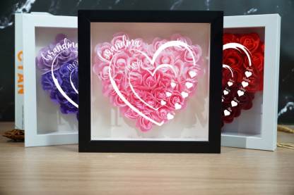 Personalized Flower Shadow Box Custom Name & Text Heart Rose Frame Decorations Mother's Day Gift for Her Gift for Nana Nanny Mimi-Creatgifts