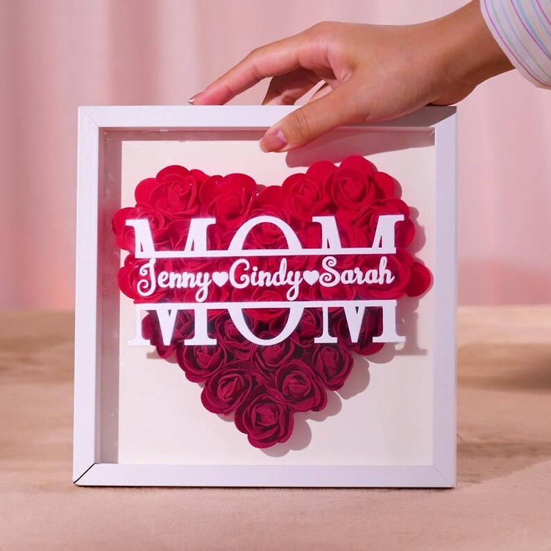 Personalized flower shadow box,custom roses shadowbox with names ,name shadowbox,mom flower gift,gift for mom and grandma nana-Creatgifts
