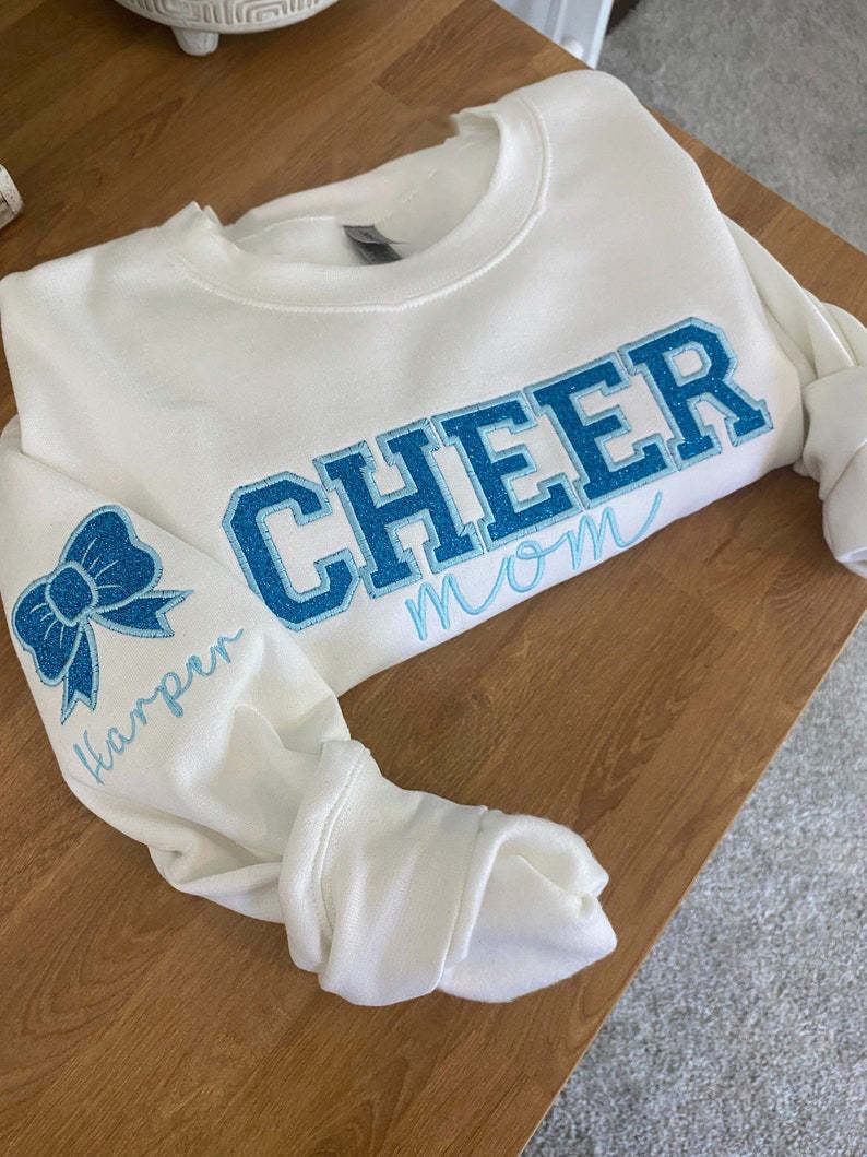 Personalized Embroidered Cheer Mom Glitter Sweatshirt-Creatgifts