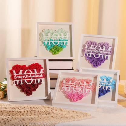 Personalized Flower Shadow Box Custom Name & Text Heart Rose Frame Decorations Mother's Day Gift for Her-Creatgifts
