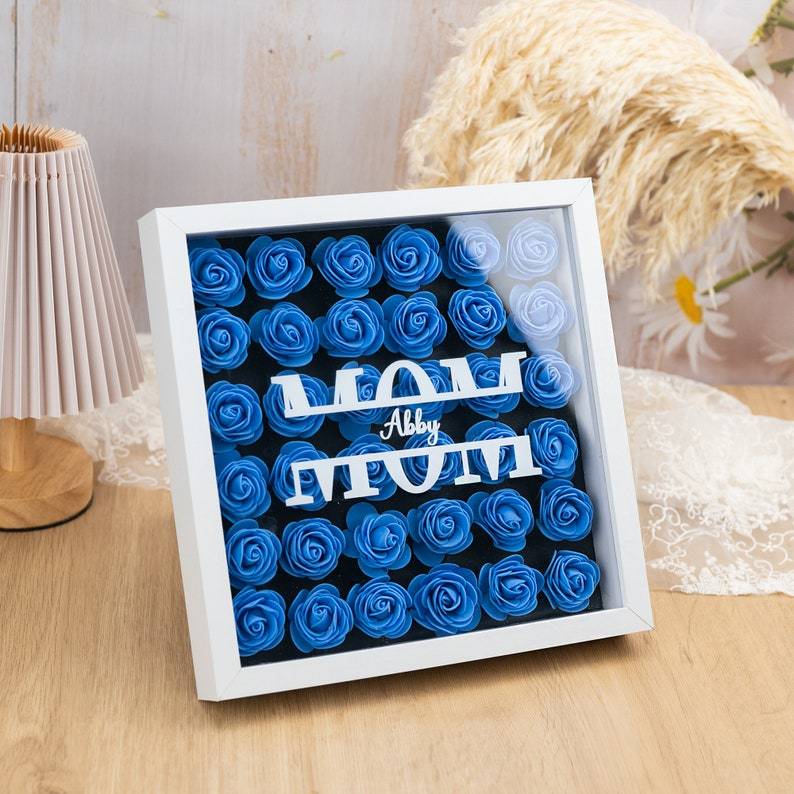 Personalized Mom Flower Shadow Box, Mother's Day Gift, Mom's Rose Frame Box, Flower Gift Box for Mom Grandma Nana, Birthday Gifts for Mom-Creatgifts