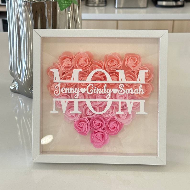 Customized Flower Shadow Box - Mother's Day Gift for Grandma, Mom, Nana, Mimi with Personalized Kids Names-Creatgifts