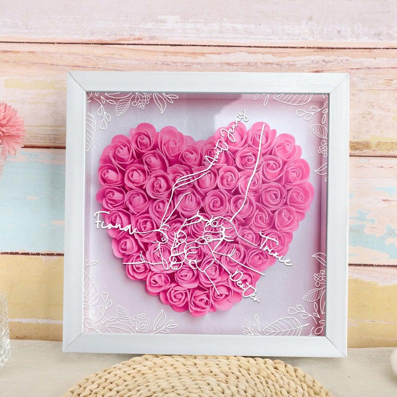 Custom Grandma & Grandkids Names Flower Shadow Box, Personalized Mom And Kids Shadow Box, Mother's Day For Mom/ Grandma, Gift From Grandkids-Creatgifts