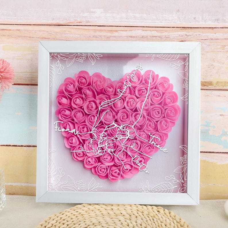 Custom Grandma & Grandkids Names Flower Shadow Box, Personalized Mom And Kids Shadow Box, Mother's Day For Mom/ Grandma, Gift From Grandkids-Creatgifts