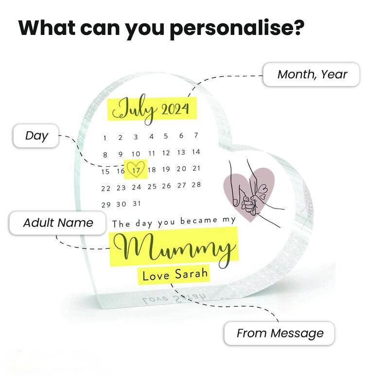 Personalised Day You Became My Mommy Date Acrylic Heart Shape, Mother's Day, Birthday, New Mom Gift-Creatgifts