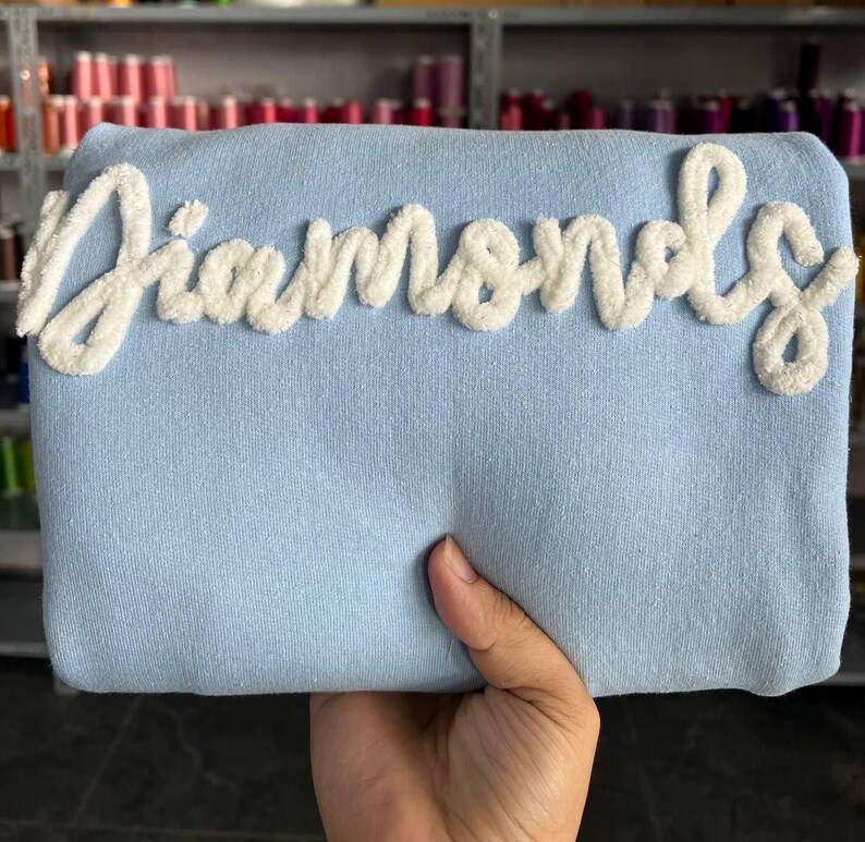 Personalized Chenille Yarn Embroidered Sports Team Sweatshirt, High School Teams, Eagles, Colts spirit, custom name Chenille Patch,Cheer mom