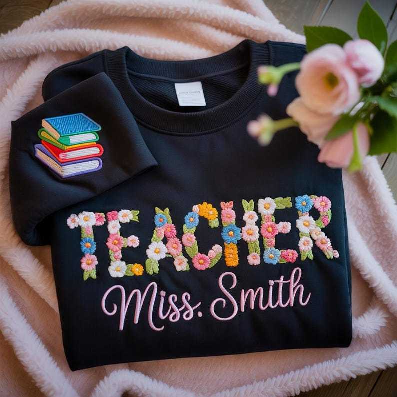 Embroidered Custom Floral Teacher Sweatshirt