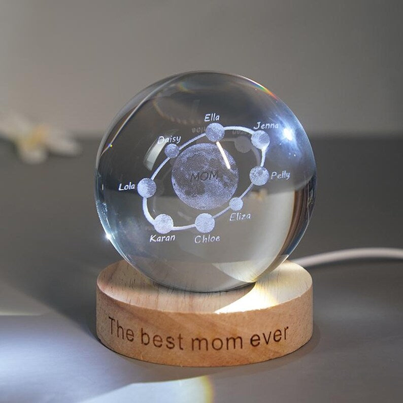 Custom Moon Phase Crystal Ball Lamp With Name Engraved, Mother's Day Night Lamp